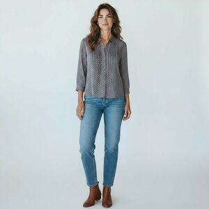 Sz 8 J. McLaughlin 100% Silk Blue& Yellow Bouse